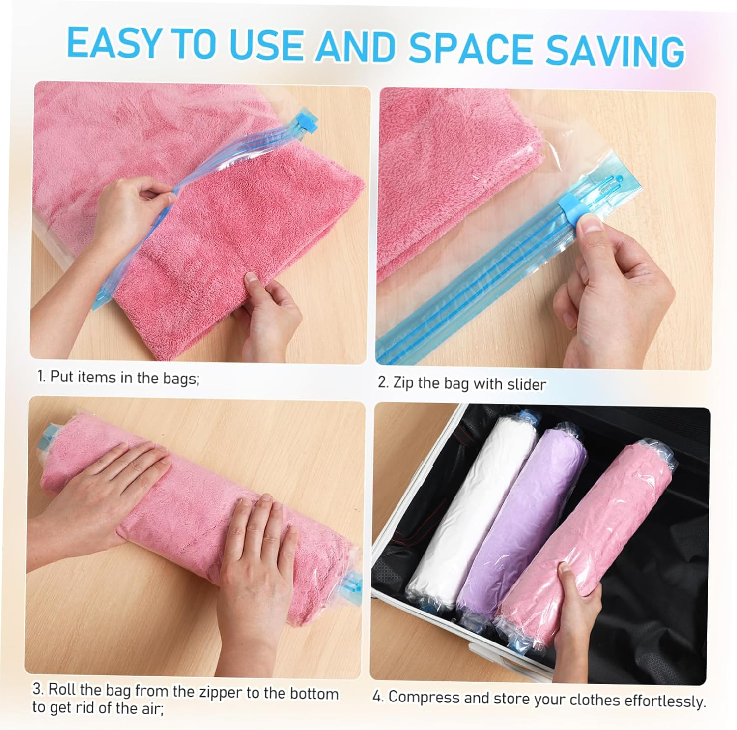 Outanaya 12Pcs Compression Packing Bags for Travel Vacuum Storage Organizers Portable and Convenient up Design Thick and for Clothes image number 3