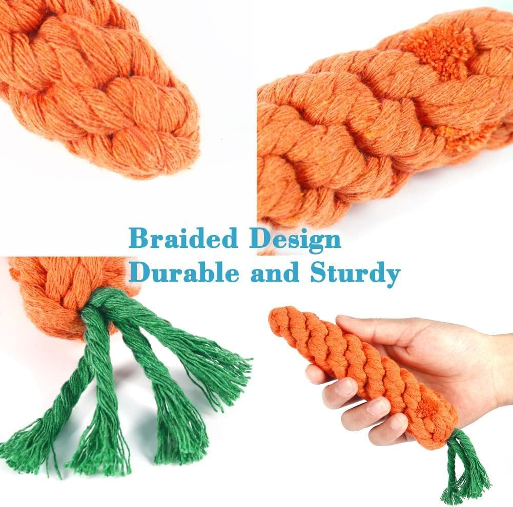 Puppy Chew Toys Carrot, 2 Pack Braided Rope Dog Toy for Small Dog Teeth Cleaning (Orange Red, One Size（24Cm）)