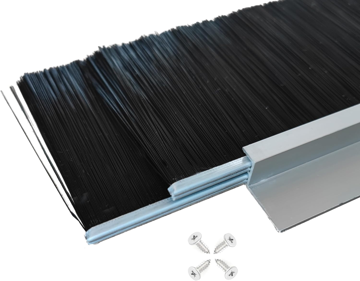 3 Pack Double Layer Garage Door Brush Seal Kit &ndash; 2.5" X 39.3" Bottom Sweep Draught Excluder Stopper &ndash; Heavy Duty Aluminum Base &ndash; Dust, Insect Proof for Roll-Up, Exterior & Industrial Use (118") image number 2