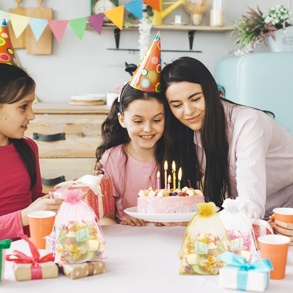 White Organza Bags 7X9 Inch 100Pcs Large Mesh Bags Drawstring Organza Gift Bags Jewelry Pouch for Valentines Wedding Halloween Eve Christmas New Year Baby Shower Party Favors Candy Fruit Wrap Bulk image number 3