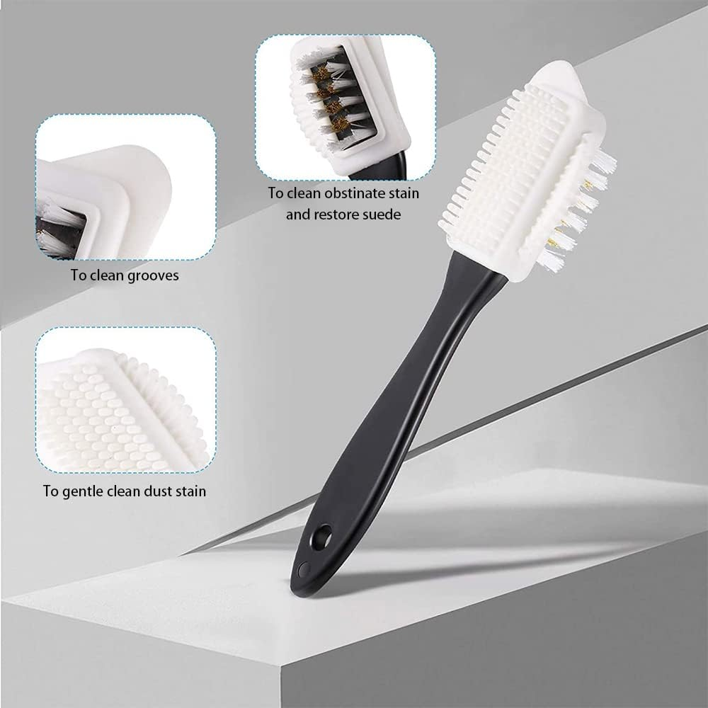 Suede Brush for Shoes, 4-Sided, Nubuck, PP Wire, Copper-Plated, TPR, Rubber Surfaces, Suede Leather Boots Shoes Cleaning