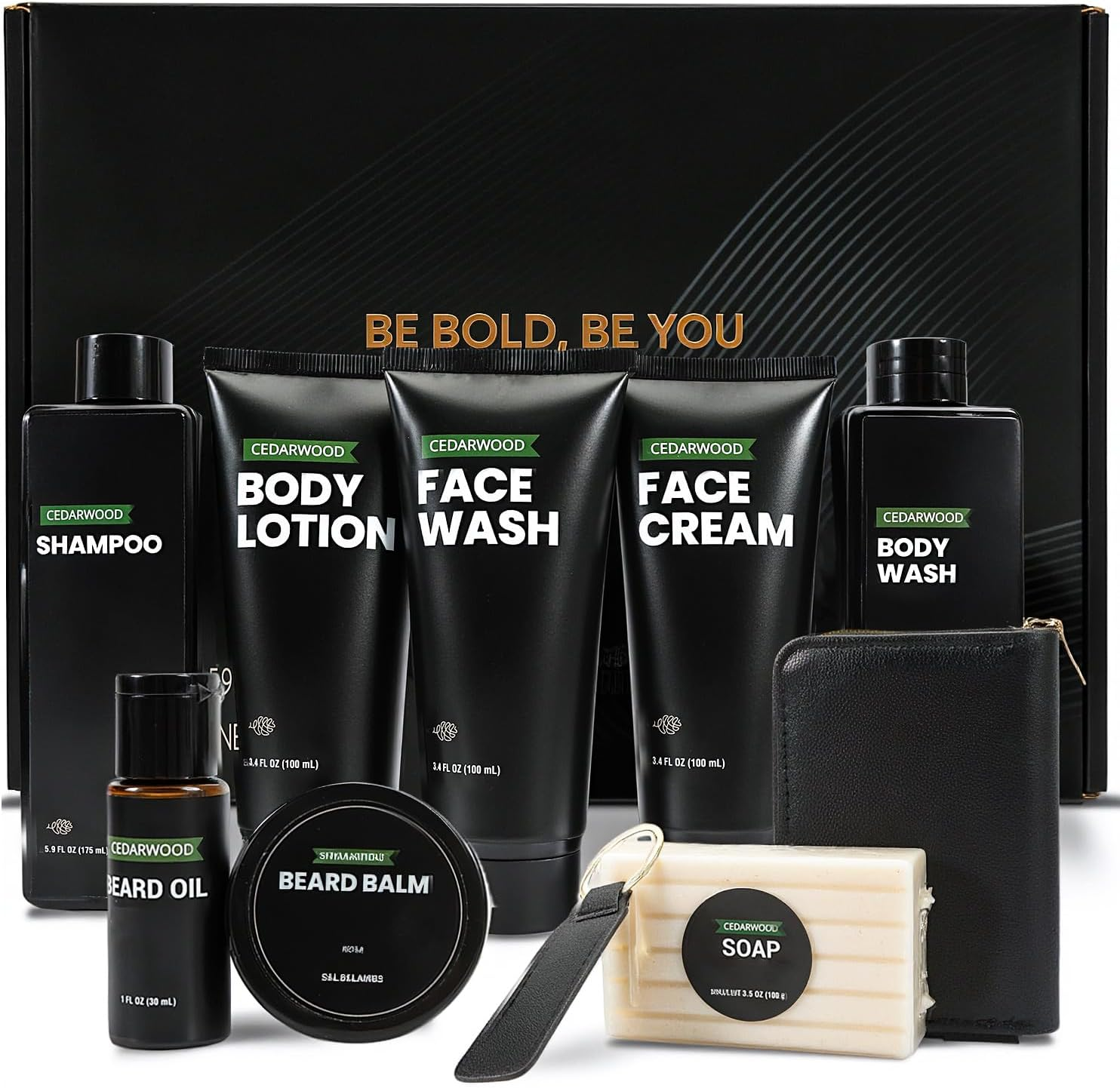 Gift Sets for Men, 10 Pcs Cedarwood Beard Grooming Kit with Bath and Body Wash Gift Set, Body Lotion, Beard Oil, Balm & Business Card Case, Christmas Gifts for Men, Holiday, Birthday, Valentine&rsquo;S Day image number 4