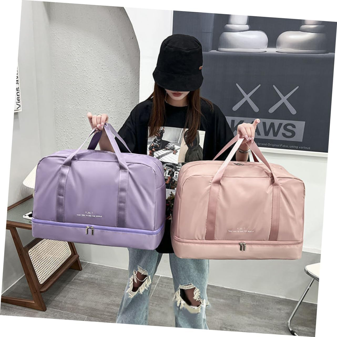 COOLHIYA Large Capacity Luggage Bag for Travel Tote Bag Wet Separation for Gym Use and Weekend Trips image number 2