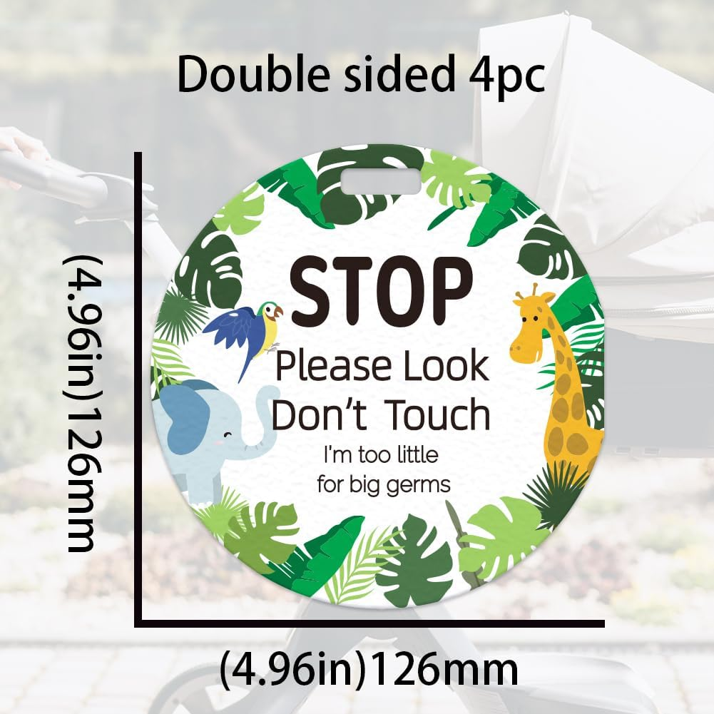ORIGACH 4 Pack Forest Animals No Touching Baby Signs Look Baby Car Seat Tag with Hanging Strap and Clip for Newborn Girl Boy image number 2
