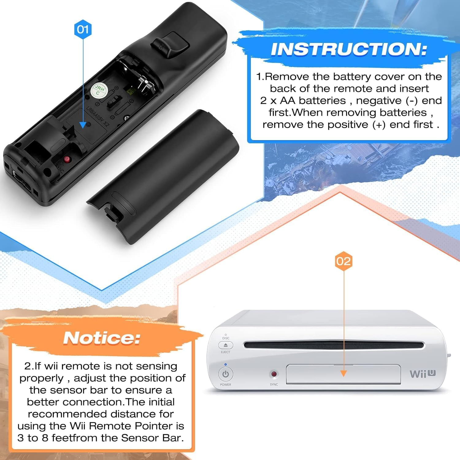 2 Pack Remote Controller with Motion plus for Wii/Wii U, 2 in 1 Remote with Nunchuck Controller Compatible with Wii Wii U Console (Black)