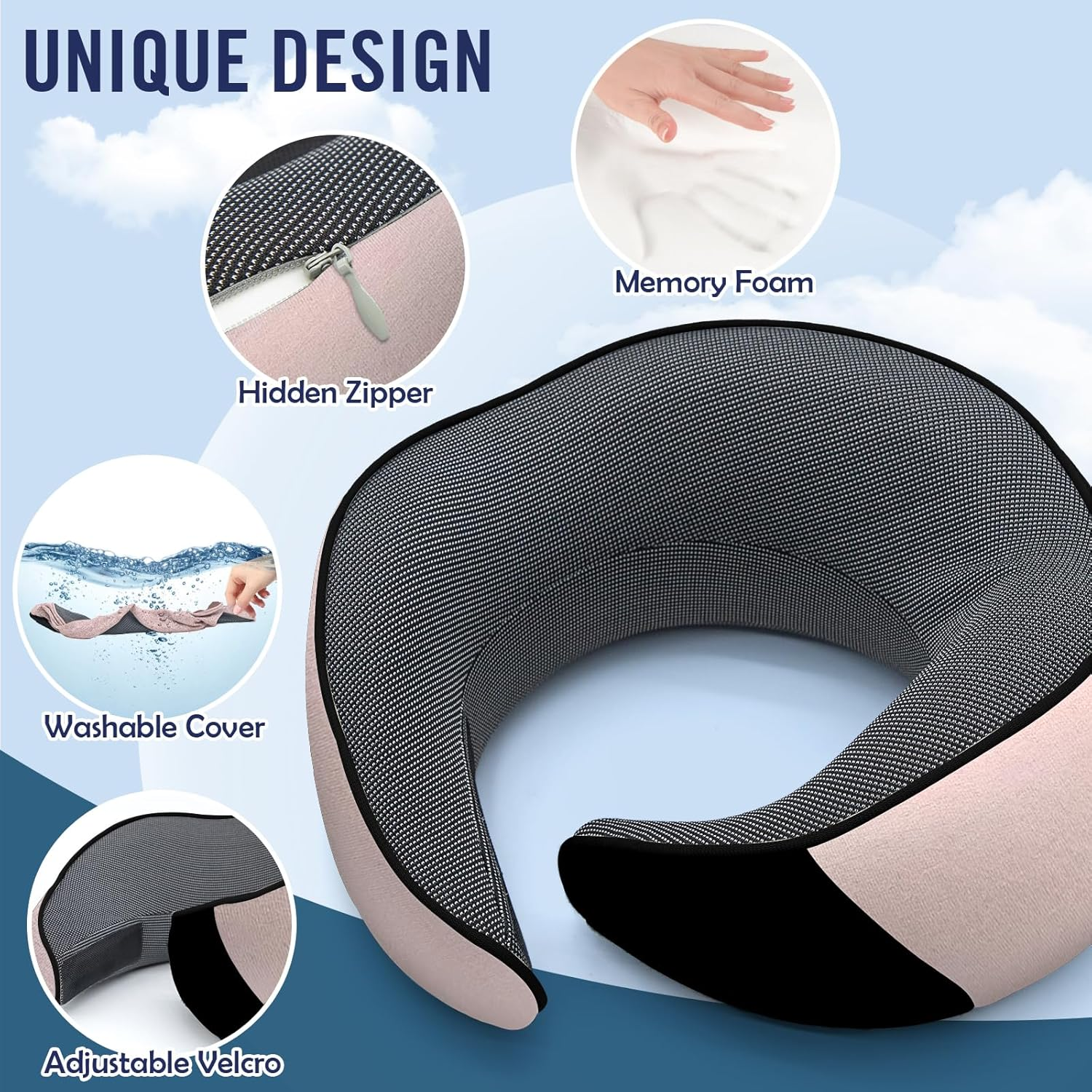Neck Pillow Travel Head Rest, Memory Foam Comfortable & Breathable Soft U Shaped Pillows for Travel Airplane,Business Trip Neck and Shoulder Support with Luxury Bag,3D Contoured Washable Cover (Pink) image number 6