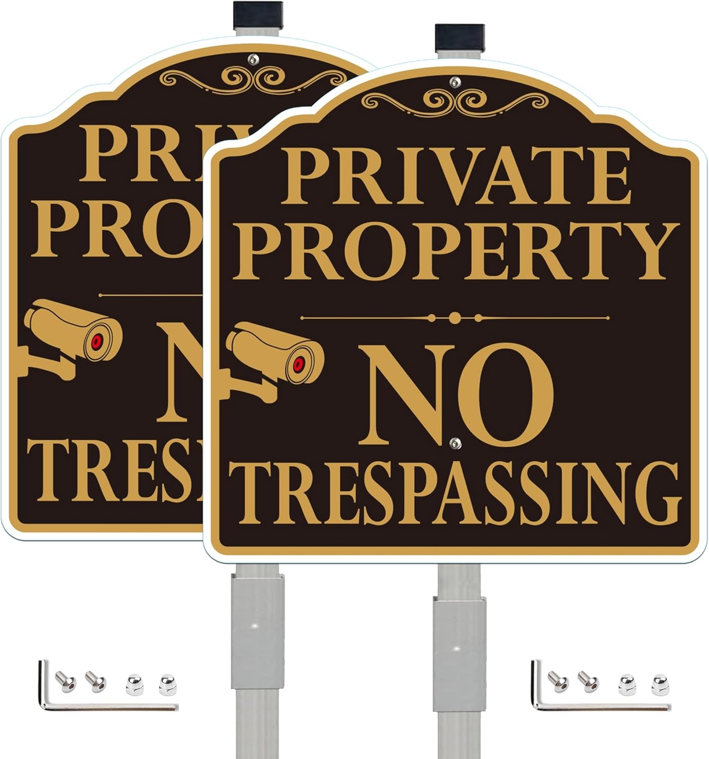 Large Private Property No Trespassing Signs with 36" Alloy Long Stake, 12X12" Video Surveillance Metal Sign for Yard, Rustproof & Fade Resistant, 2Pack image number 5