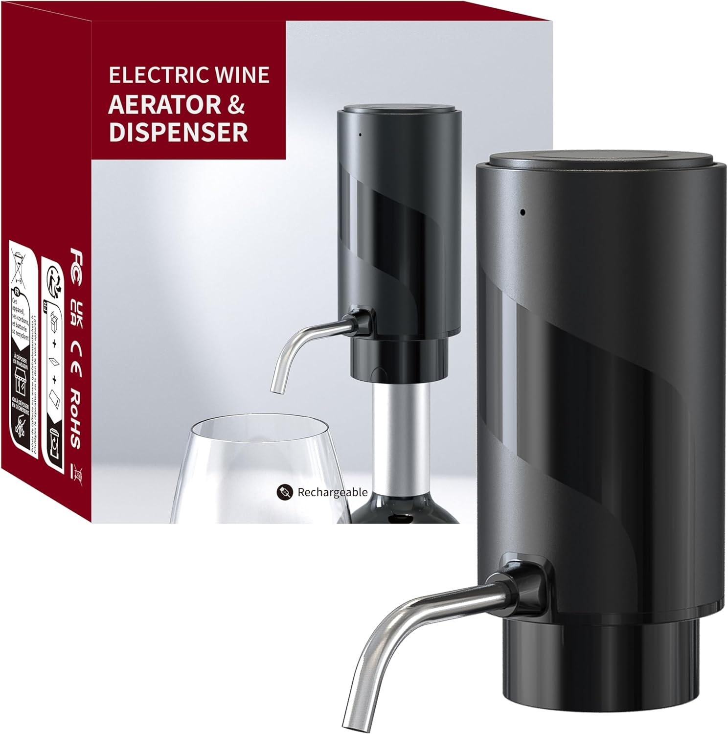 Wine Electric Wine Aerator, Portable Wine Dispenser Pump, Automatic Wine Pourer, Instant Wine Decanter, One-Touch Wine Oxidizer with Retractable Tube, for Women&Men Wine Lovers (Black) image number 6