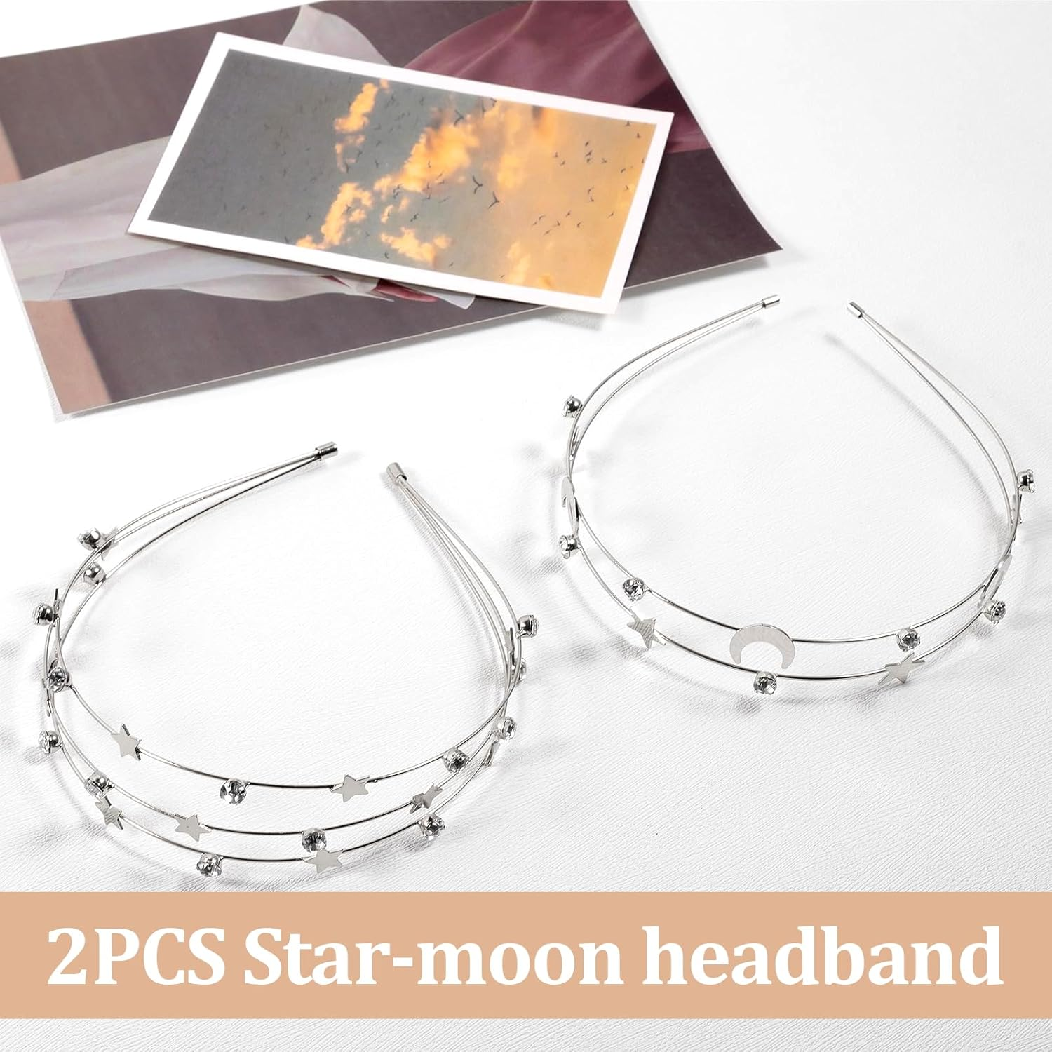 Yeomju Rhinestone Star Headband, Set of 2 Headband for Girls and Women, Flexible Design for Weddings and Celebrations, Elegant Handmade Stars Hair Band image number 5