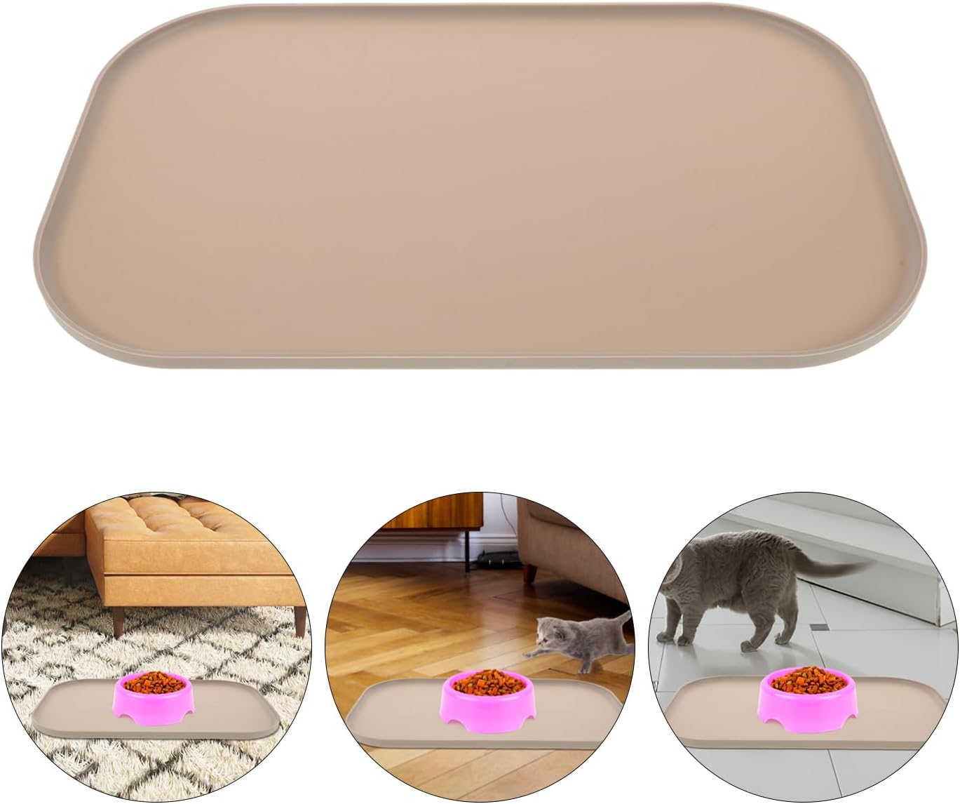 HANABASS Cat Food Mat Silicone Pet Bowl Mat with Raised Edge, Non Slip, Washable, Easy Clean Floor Placemat for Dog and Cat Bowl 44.0X27.5CM image number 3