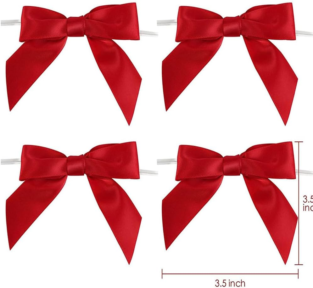 Suithink 50 Pieces Red Twist Tie Satin Bows,9Cm Ribbon Bows for Gift Wrapping, Crafting Wedding, Birthday, Christmas Decoration (Red) image number 6