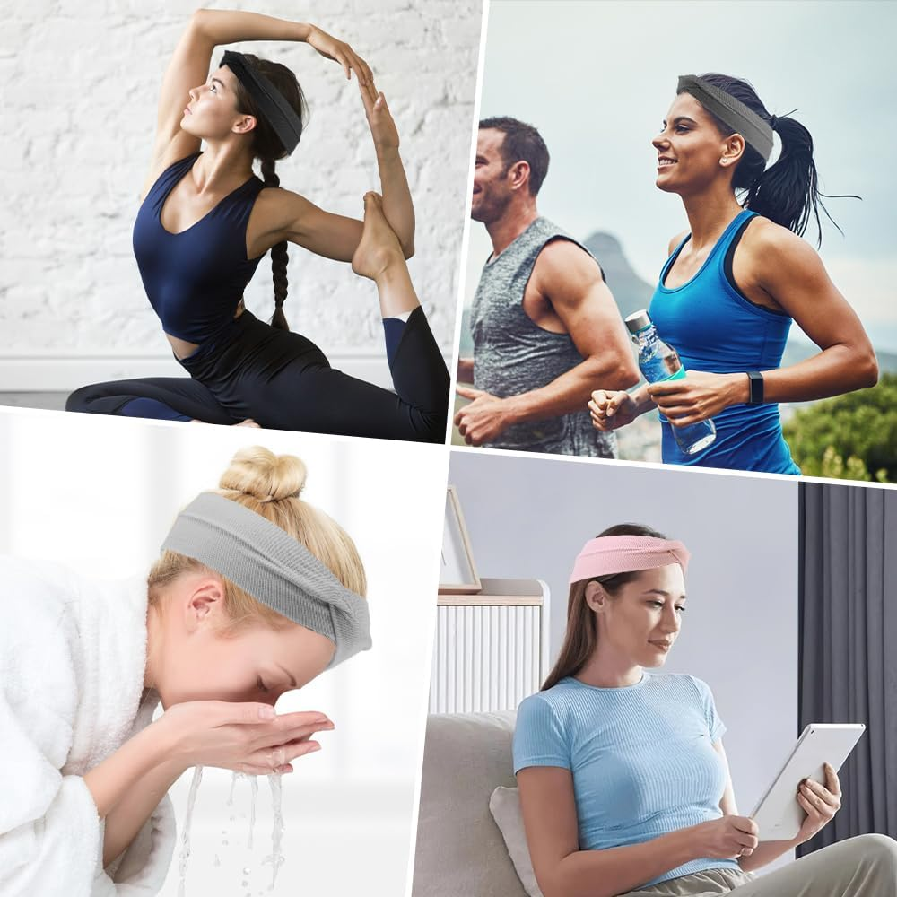 Pack of 4 Cotton Headbands for Women Girls, Women'S Headband, Twisted Headband Women, Hair Band, Wide Elastic Headbands, Hair Bands, Hair Band Knot for Yoga, Running, Training, Fitness image number 1
