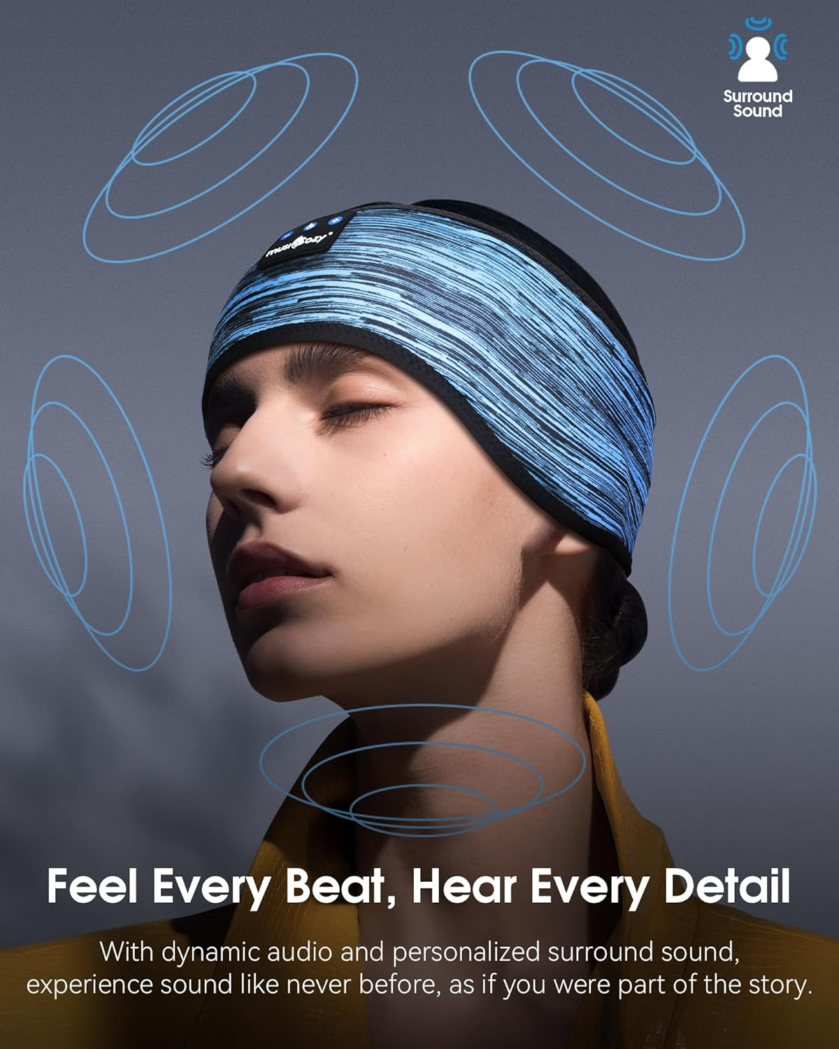 MUSICOZY Sleep Headphones Bluetooth Headband, Wireless Music Sleeping Mask Headphones Earbuds Earphones Sweatproof for Women Mom Sports Workout Running Jogging Yoga Cool Gadgets Unique Gifts image number 5
