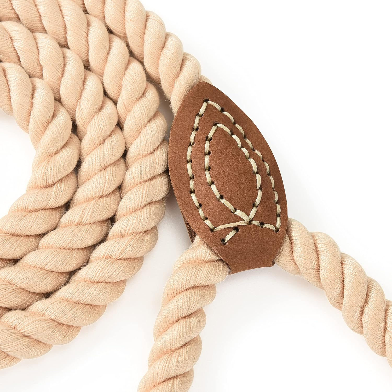 Mile High Life Braided Cotton Rope Leash with Leather Tailor Handle and Heavy Duty Metal Sturdy Clasp (Light Brown, 5 FT) image number 2