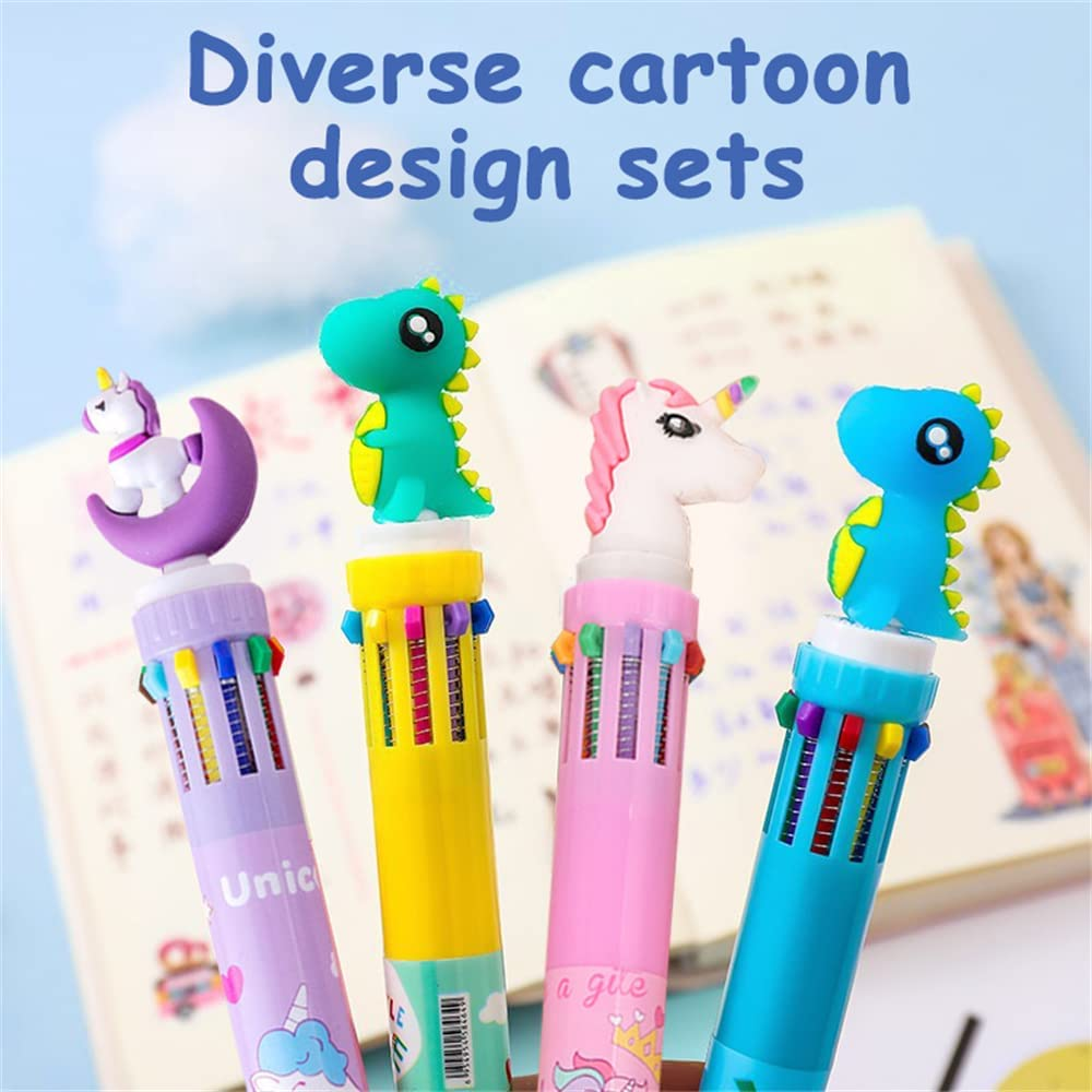 12 Pack Multicolor Pens in One 0.5Mm, Retractable Ballpoint Pens,6 Solid Colors Ball Point Pen in One for Kids,Rainbow Pens for School Office Supplies Students Children Gift (Unicorn Series)