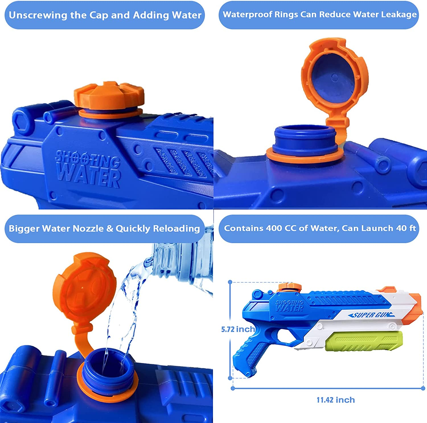 Water Guns for Kids - Summer Soaker Squirt Guns, 400Cc/40Ft Outdoor Toy for 3 Years Old and up Boys Girls Adults - 2 Pack Water Guns for Swimming Pool Yard Lawn Beach image number 2