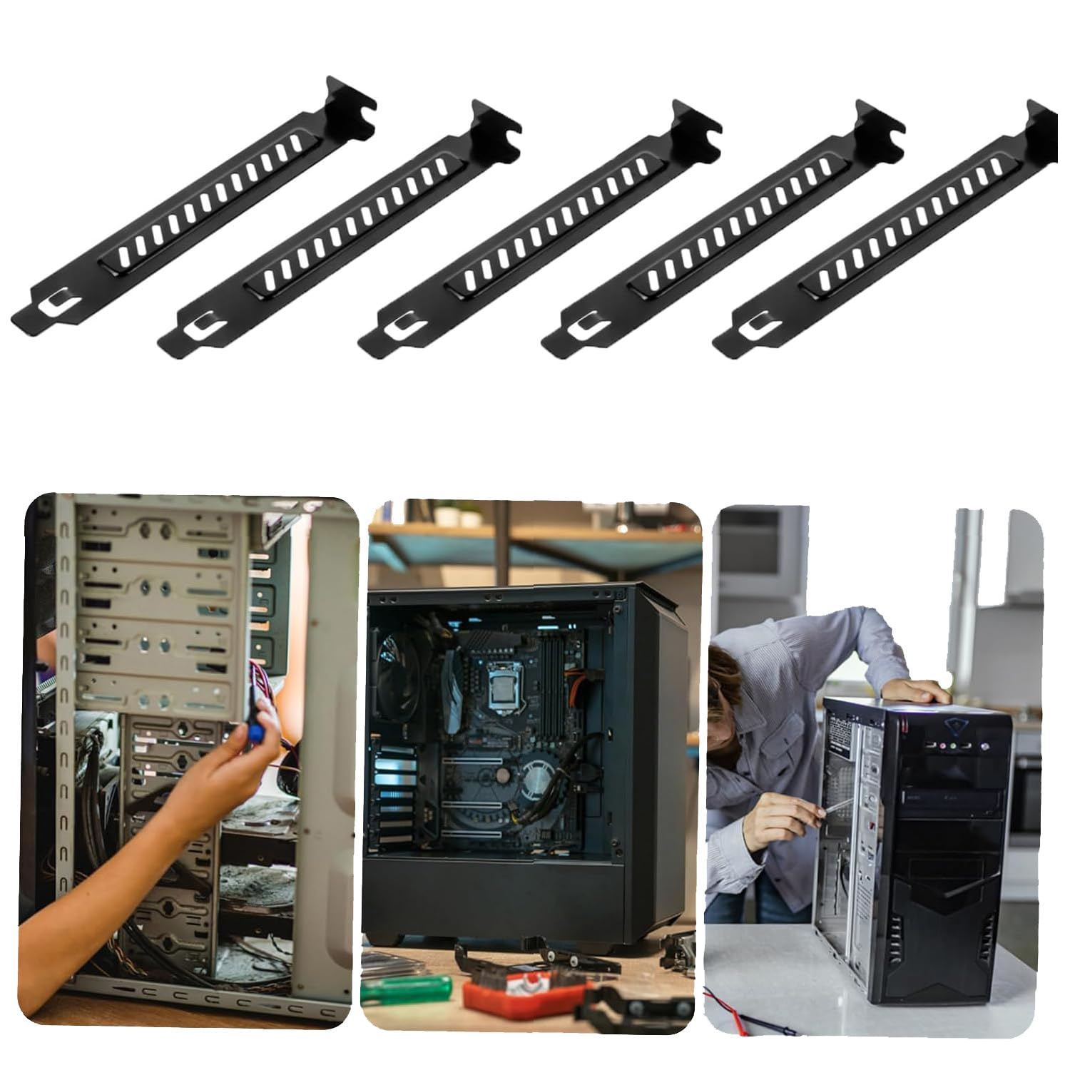 Wzenclave Upgrade Your PC Case with 5Pcs of Alloy Steel PCI Slot Cover Bracket for Improved Airflow and Dustproof Protection, 120X20X12Mm, Full Profile Expansion Slot Cover Plate Black with Screws image number 1