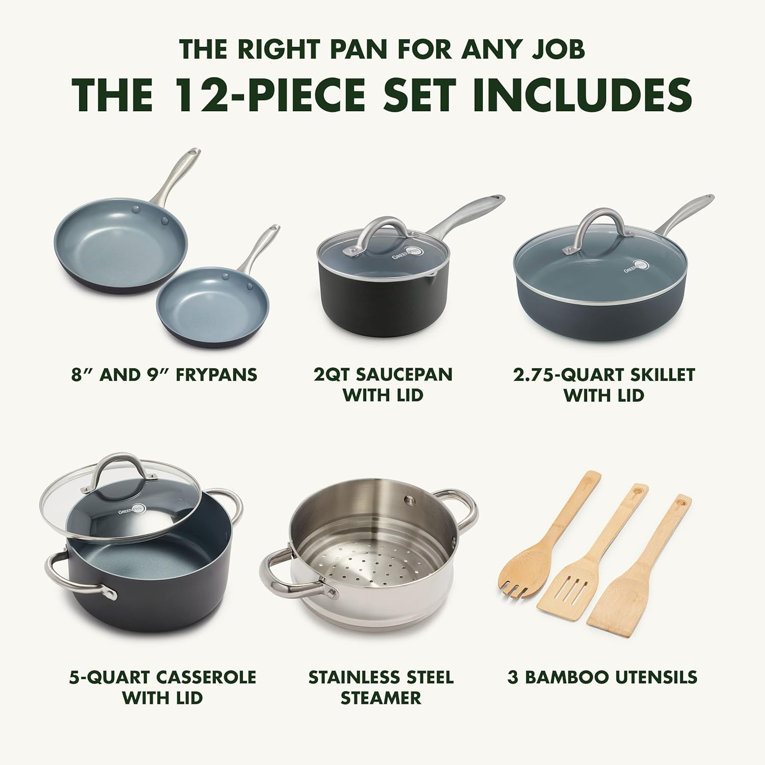 Greenpan Lima Hard Anodized Healthy Ceramic Nonstick 12 Piece Cookware Pots and Pans Set, Pfas-Free, Oven Safe, Gray image number 6