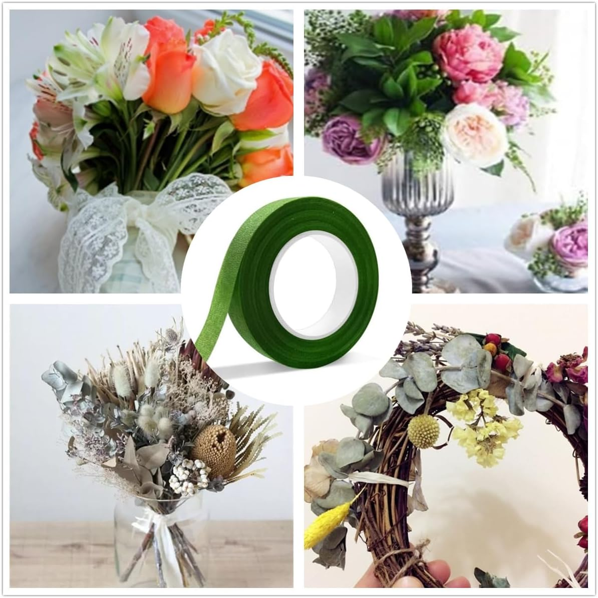 4 Rolls 1/2" Wide 30Yard/Roll Green Floral Tapes,Bouquet Stem Wrapping Tape,For Bouquet Stem Wrapping and Floral Crafts,Wedding Bouquet