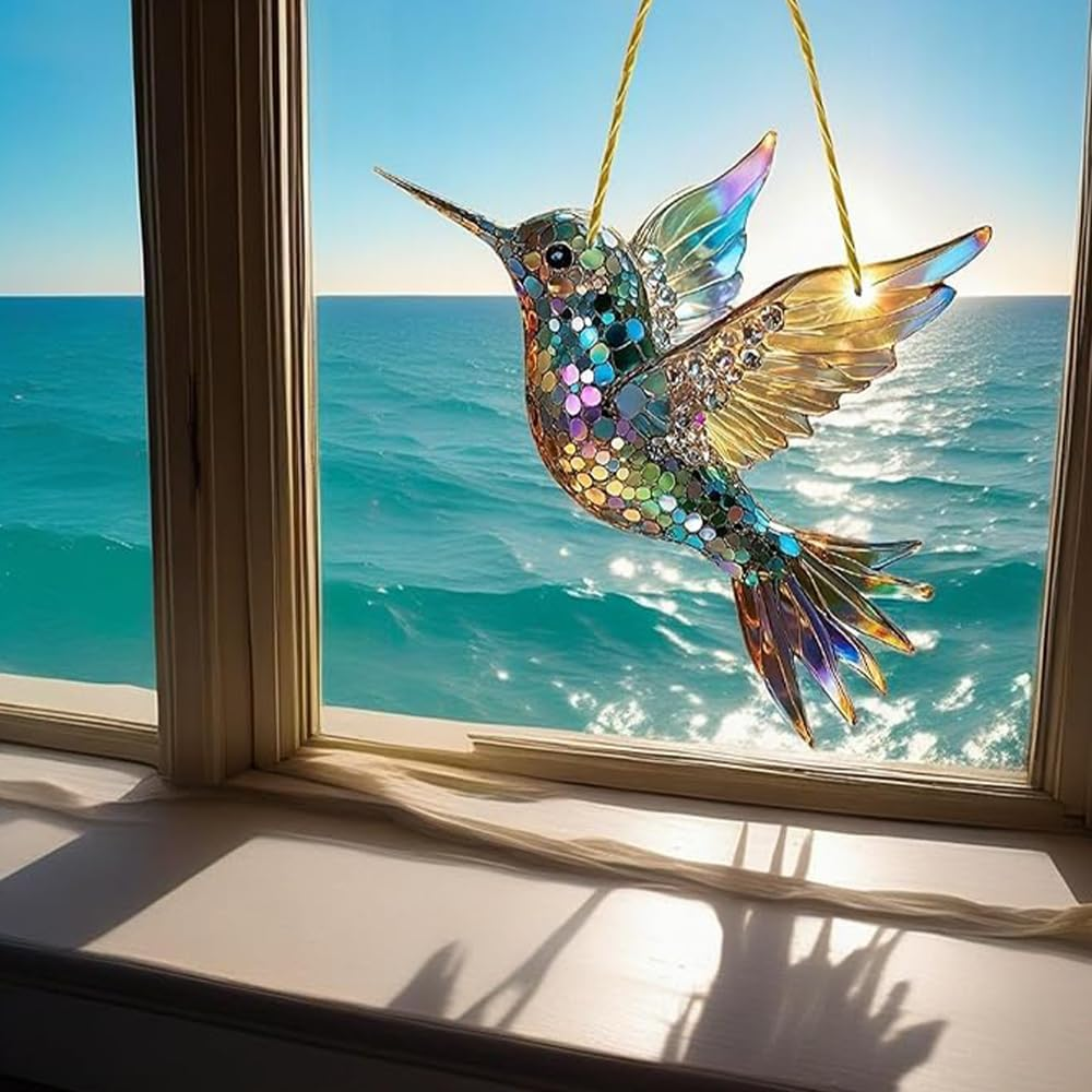 2Pcs Colorful Spirit Birds Window Hanging Ornament,Hummingbird Suncatchers for Windows & Indoor Decor,Acrylic Birds, Colorful Bird Sun Catchers,Christmas Decoration image number 5