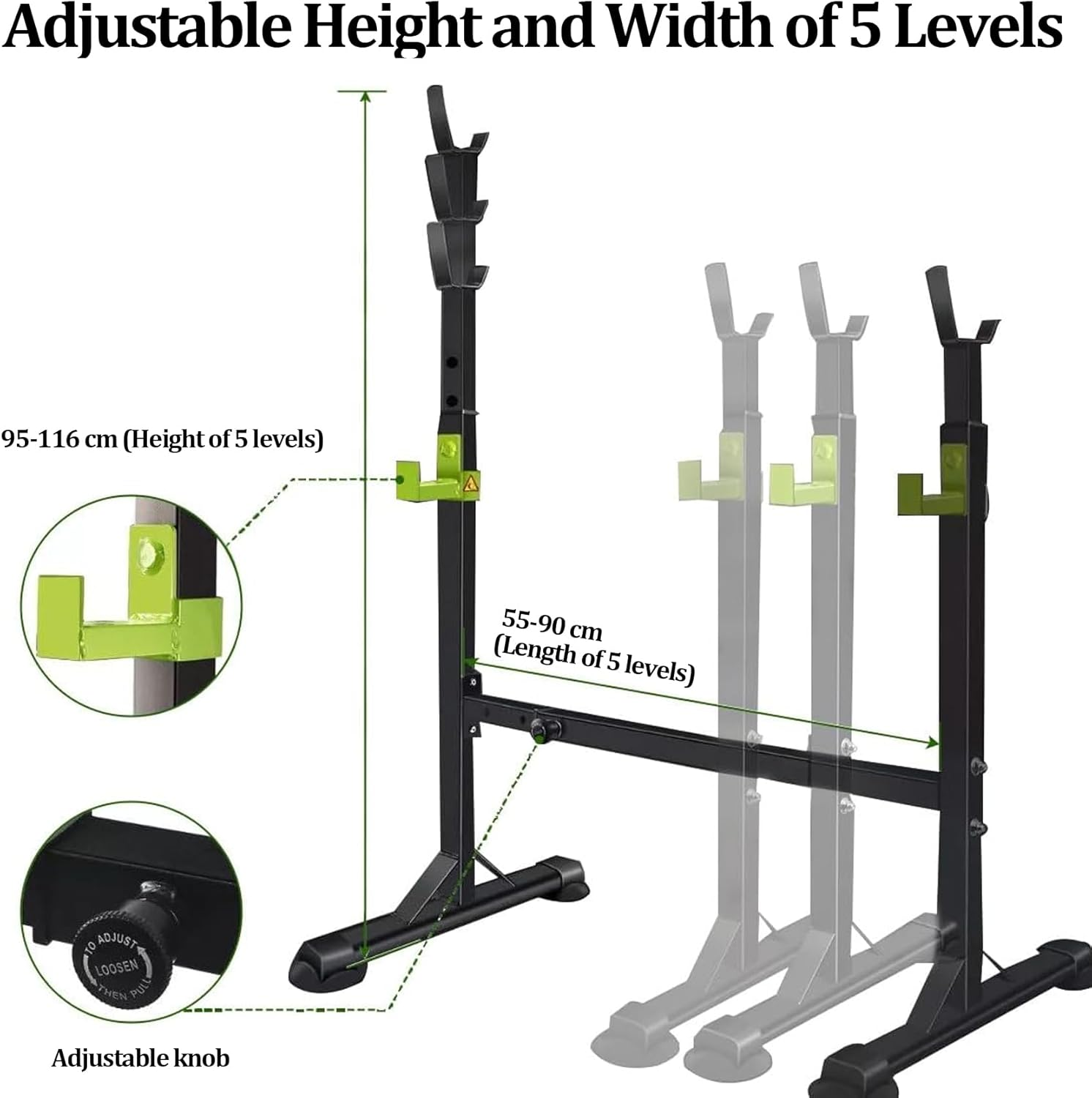 Adjustable Squat Power Rack, Bench Press Rack, Barbell Stand for Home Gym Strength Training Fitness Workout, 230Kg Max Load image number 6