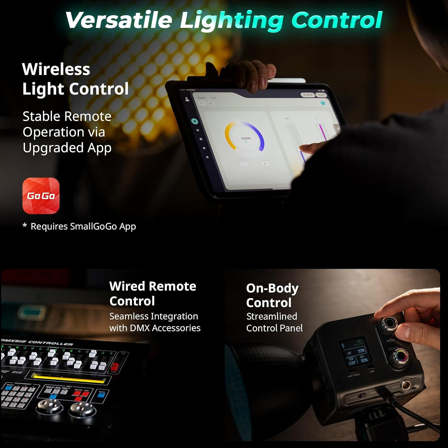 Smallrig RC 100C RGBWW LED Video Light, with App Control, 100W Mini COB Continuous Output Lighting, Handheld Spotlight 2700-10000K/CRI 96+/TLCI 98+/12 Effects, 11000Lux/1M, Lite Version Ink Blue, 5377 image number 5