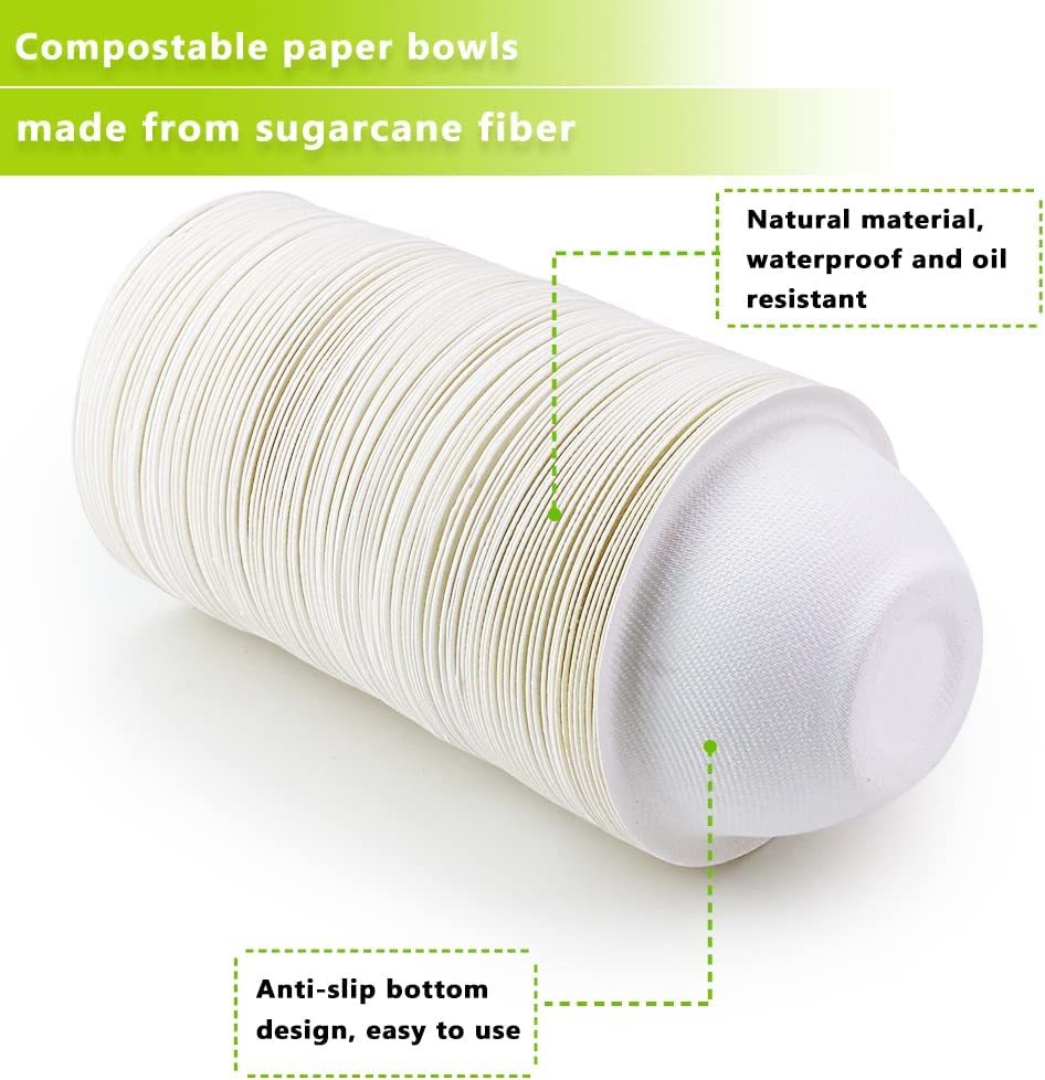 Oomcu 100 Pack 8Oz Heavy Duty Paper Bowls - Compostable Disposable Soup Bowls for Hot Food, Ice Cream, Salad, Snacks, Dessert, Picnics (White) - White image number 3