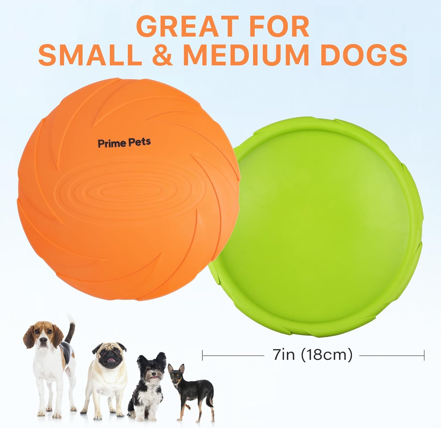 Primepets 2 Pack 7 Inch Dog Frisbees, Durable Dog Toys, Nature Rubber Floating Flying Saucer for Water Pool Beach, Orange and Green image number 5