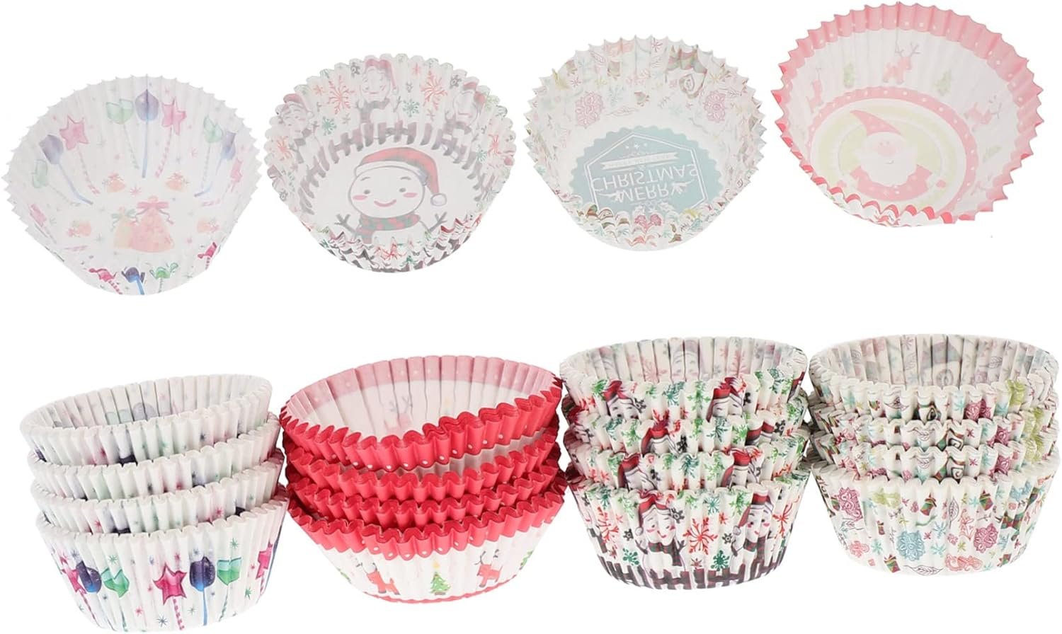 Christmas Printed Cake Cups and Muffin Cups Set 4 Designs Santa Claus Snowman Bell Merry Christmas Decorative Baking Supplies for Holiday Cakes image number 1
