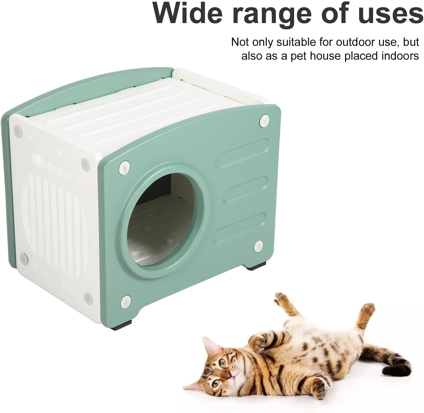 Outdoor Cat House, Rainproof Weatherproof Enclosed Feral Cat Shelter for Four Seasons, Large Space Plastic Multipurpose Indoor Pet House with 3 Vents for Small Dogs Cats (Green) image number 2
