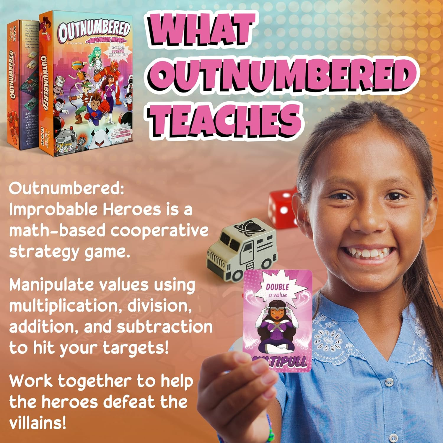 Genius Games Outnumbered: Improbable Heroes | Cooperative Superhero Math Game | 1-6 Players | Ages 10+ image number 2