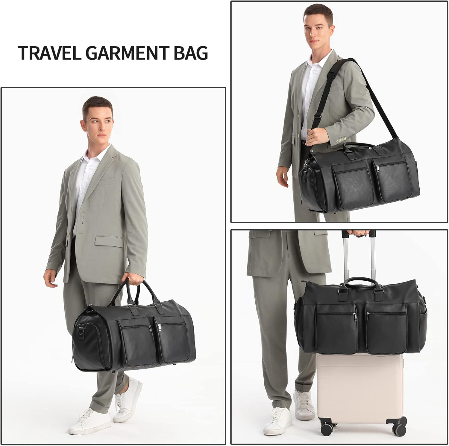 Convertible Travel Garment Bag,Carry on Garment Duffel Bag for Men Women - 2 in 1 Hanging Suitcase Suit Business Travel Bag, Black - Backpack Black image number 3