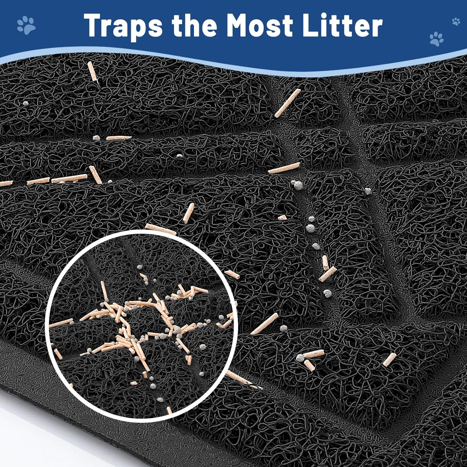 Smiry Cat Litter Box Mat 30X17, Non-Slip Water Resistant Litter Trapping Mat, Easy Clean Less Waste and Urine-Locking Cat Carpet for Indoor, Black