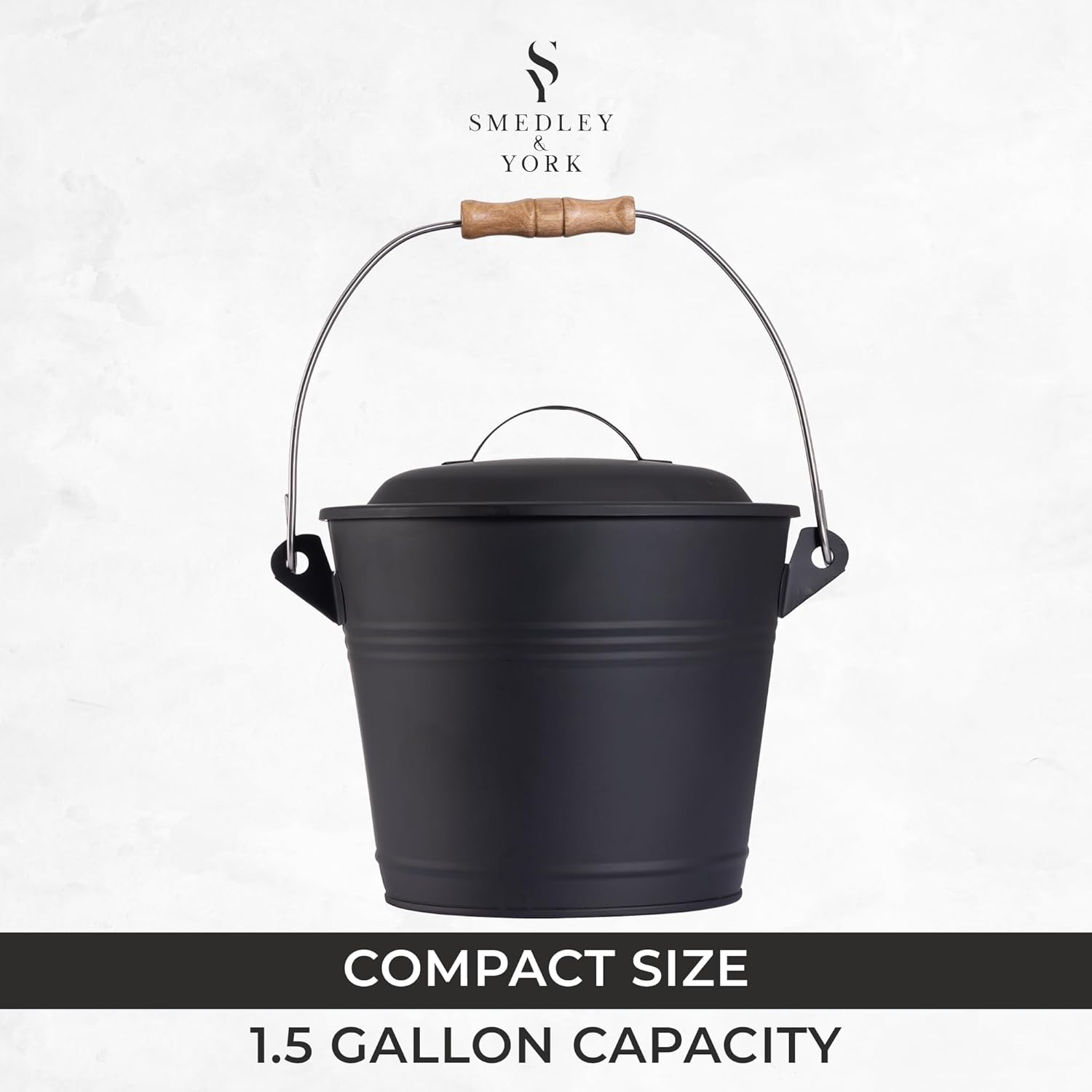 Smedley & York Mini Ash Bucket with Lid, Includes Fireplace Tools, Pail, Shovel and Broom, 1.5 Gallon Charcoal Metal Bucket with Lid, Coal Bucket and Ash Can, Galvanized Iron Ash Bucket for Fireplace image number 1