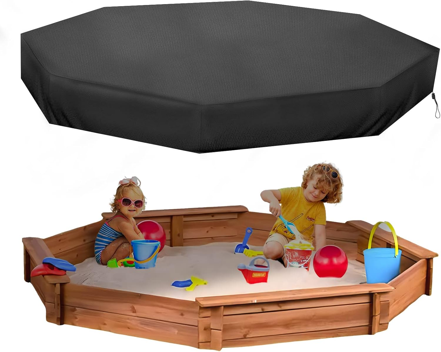 Octagon Sandbox Cover, Outdoor Garden Outdoor Octagon Sand Box Cover, 420D Oxford Cloth Waterproof, Windproof and Dustproof, Suitable for Children'S Sandbox Protection (Black,84" X 78" X 9") image number 6