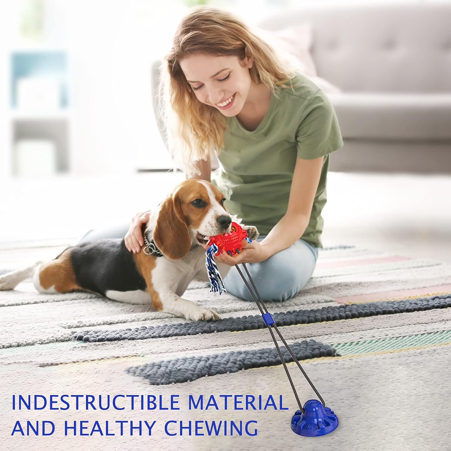 Dog Toys, Dog Chew Toys for Aggressive Chewers,Dog Rope Toys with Suction Cup for Puppy Dogs,Dog Training Treats Teething Toys for Boredom Dog Puzzle Toy Treat Food Dispensing Ball Toys (Navy Blue) image number 1