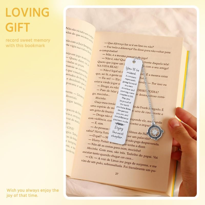 Going Away Gifts for Coworker Inspirational Bookmark for Book Lovers Women Men Employees Leaving Farewell Retiement Gifts Coworkers Friends Compass Bookmarks image number 1