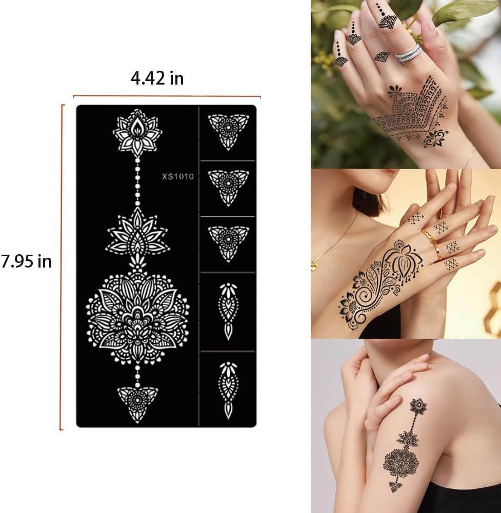 XMASIR 16 Sheets Temporary Tattoo Kit, Reusable Tattoo Stencils Sets Indian Arabian Flower Tattoo Templates for Women Girls Body Hand Art image number 3