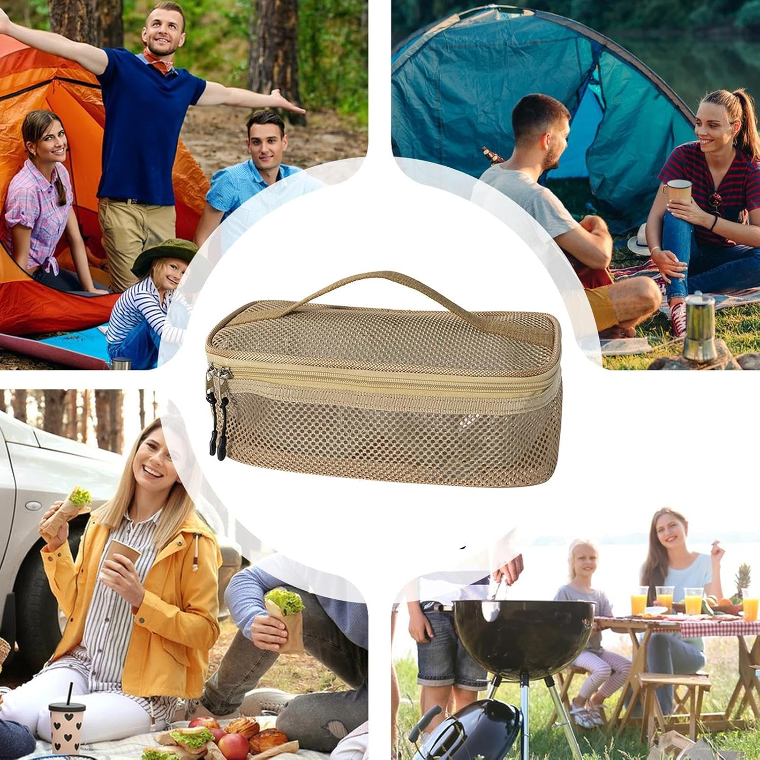 Camping Cookware Bag, Portable Kitchen Utensils Pouch, Breathable Mesh Utensils Makeup Storage Bag for Camping Barbecue Picnic Climbing Beach Adventure Vacation image number 5