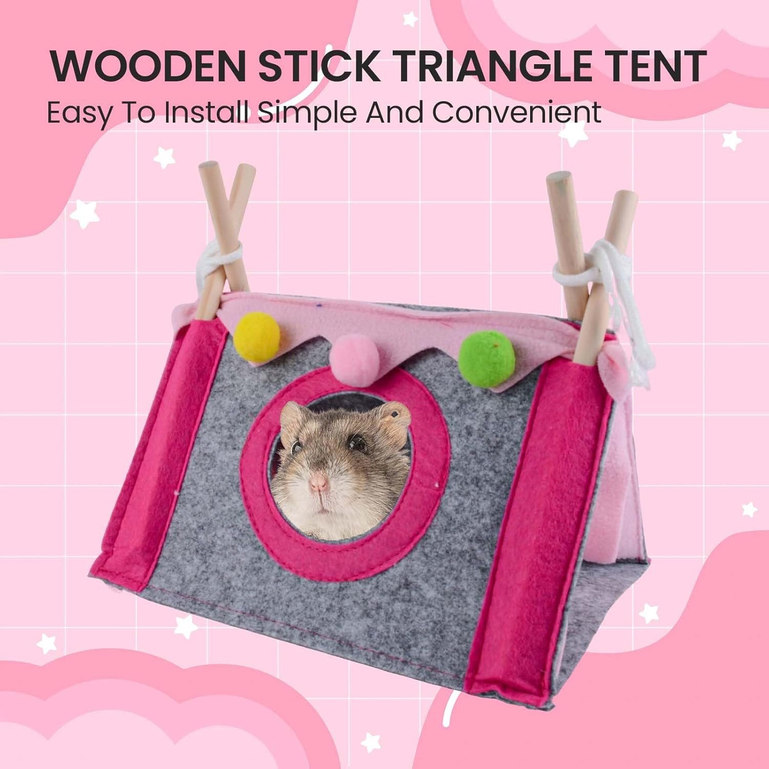 Guinea Pig Hideout Tunnel Tent Toy for Small Animal Guinea Pig Cages Accessories House Tent with Bed Simple Installation Convenient Clean Multifunctional for Home(Pink) image number 3