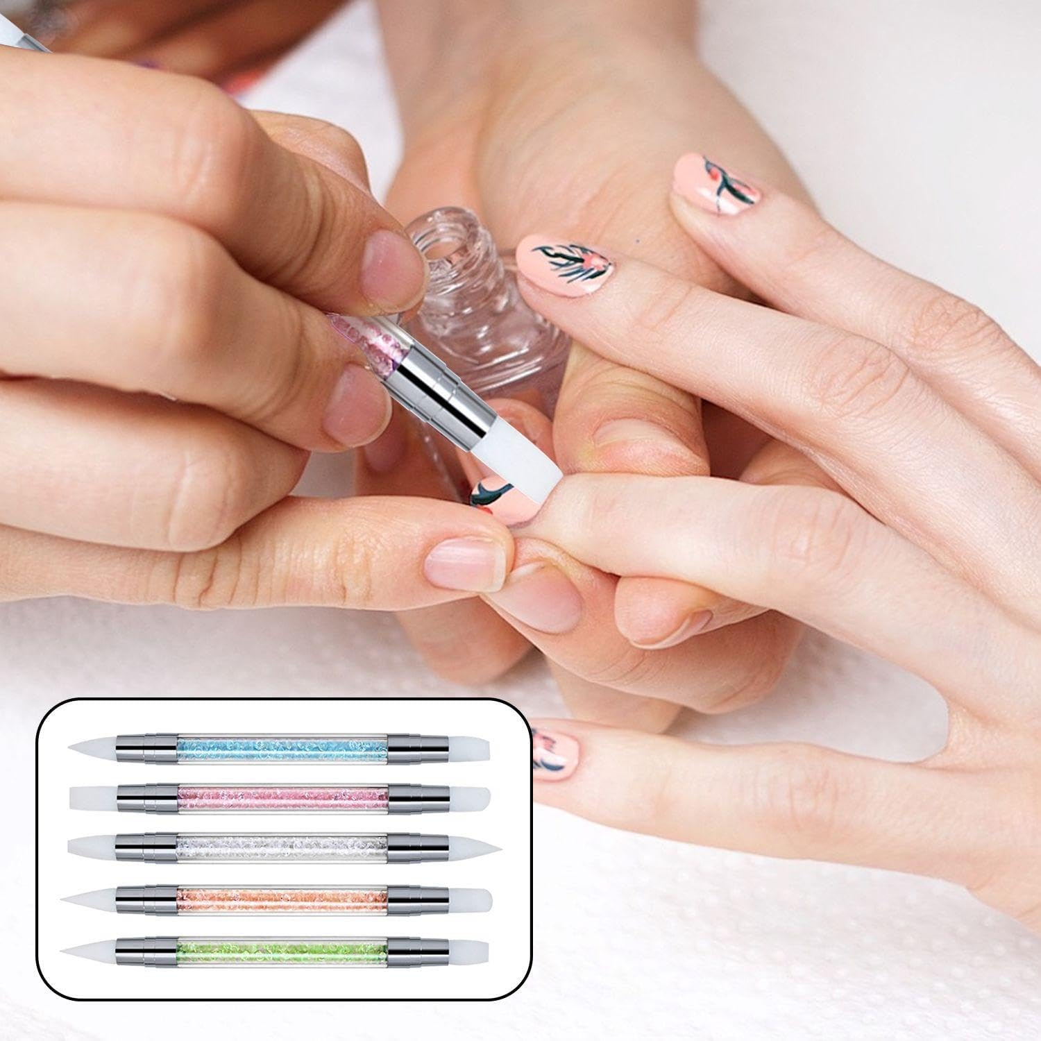 Pack of 10 Nail Art Tools, DIY Nail Art Accessories, Multifunctional Nail Art Tools, Double Sided Silicone Nail Art Pen image number 5