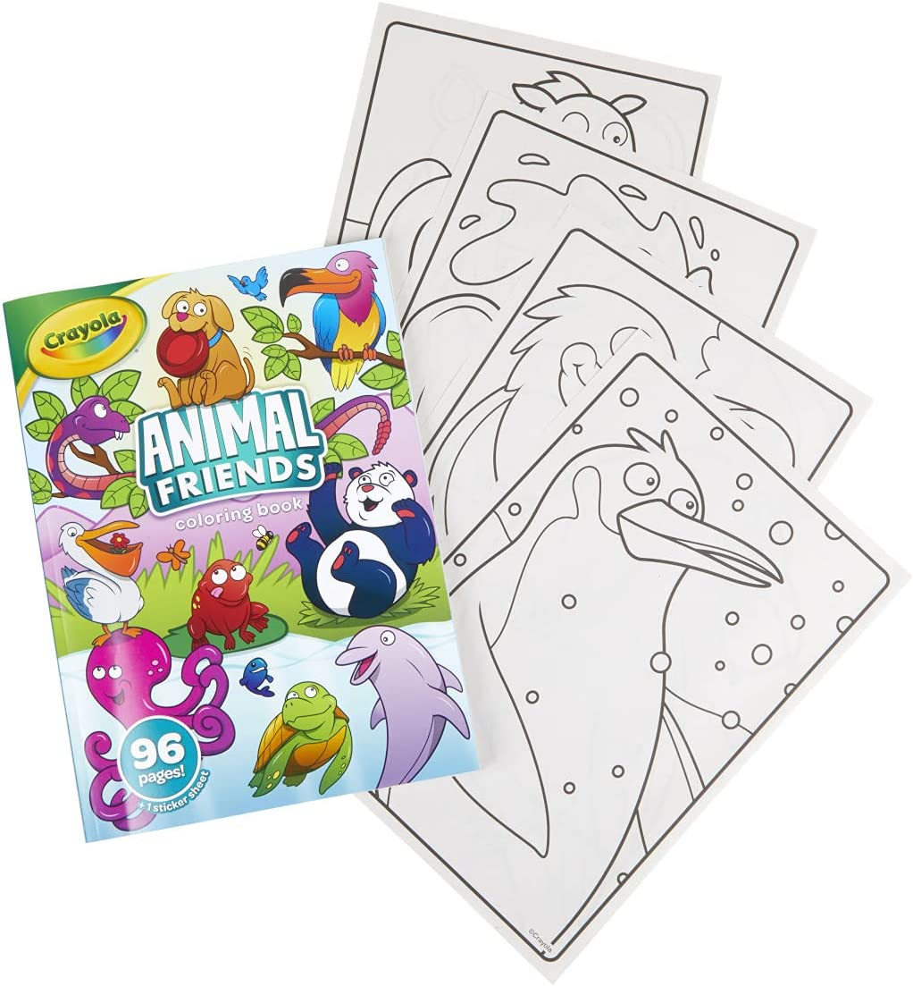 Crayola 96Pg Animal Friends Colouring Book, Hours of Colouring Fun for Kids, Perfect for Rainy Day Activities, Stickers Included