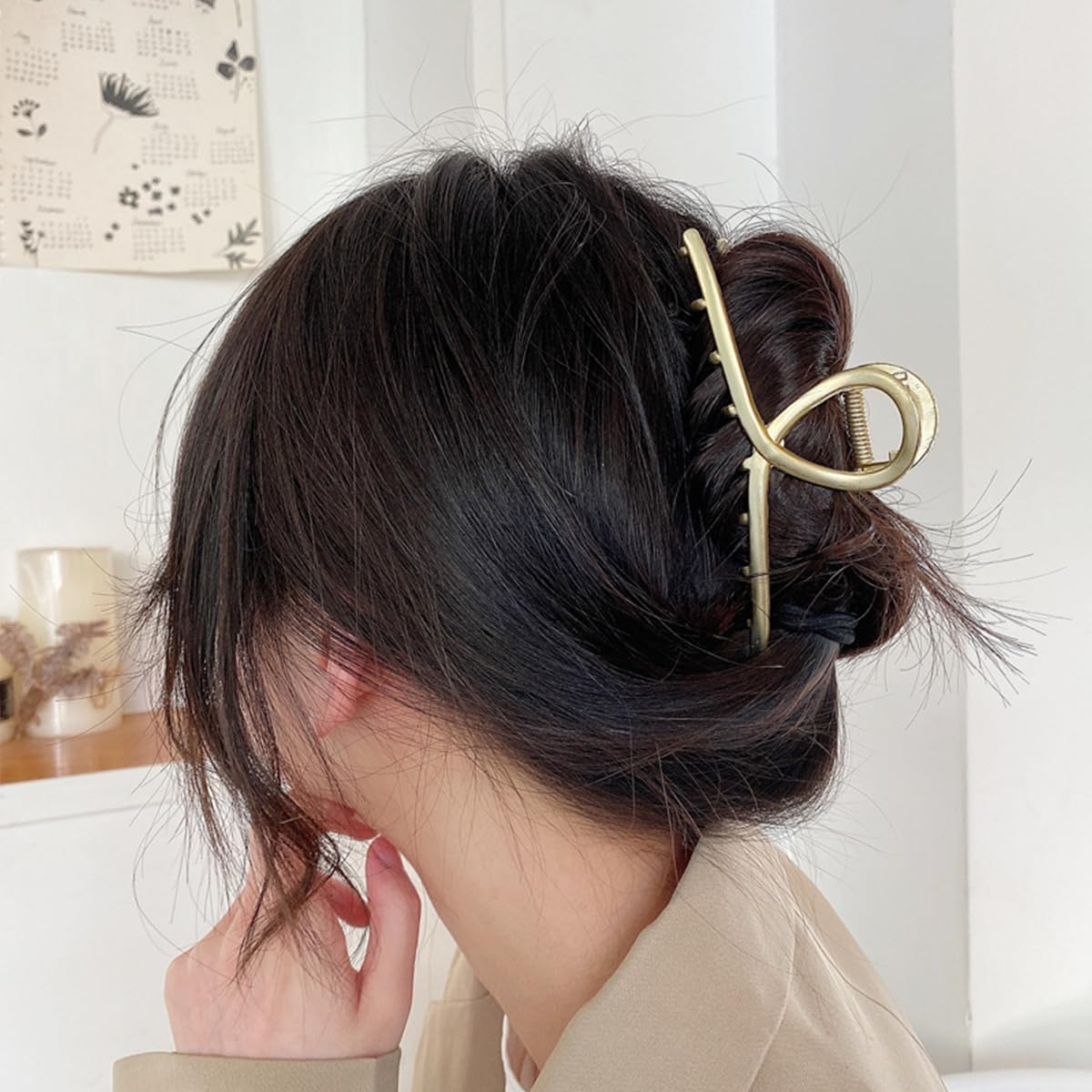 2 PCS NUZAMAS Metal Hair Clips 4.5 Inch Large Hair Clips Non-Slip Claw Clip Wedding Hair Clips Bride Hair Accessories for Women and Girls (Matte Gold and Matte Silver) image number 4