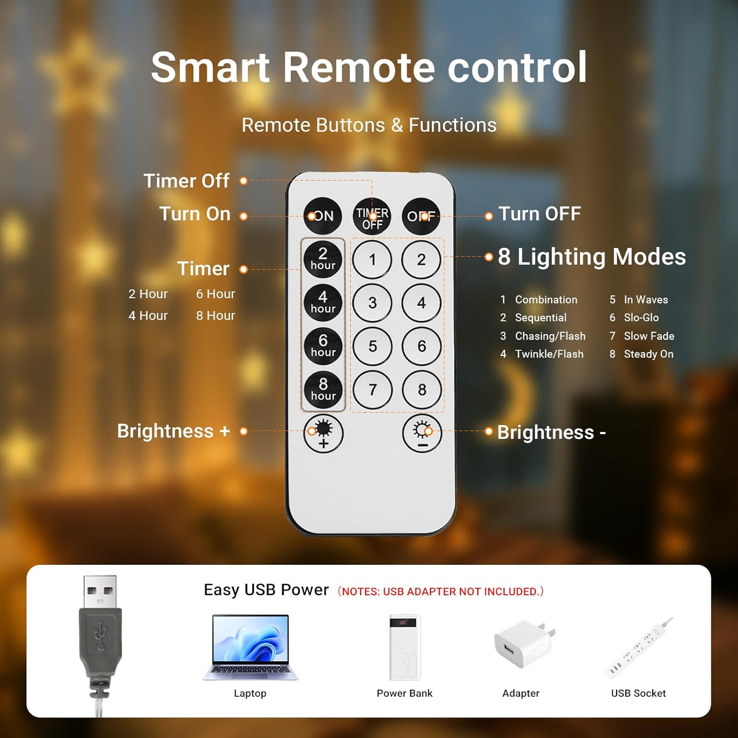 LIWEGHT Star & Moon String Lights &ndash; 3.5M 100 LED Battery Operated Fairy Lights Warm White Waterproof Lights for Bedroom, Tent & Patio Indoor/Outdoor Christmas & Wedding Decor image number 3