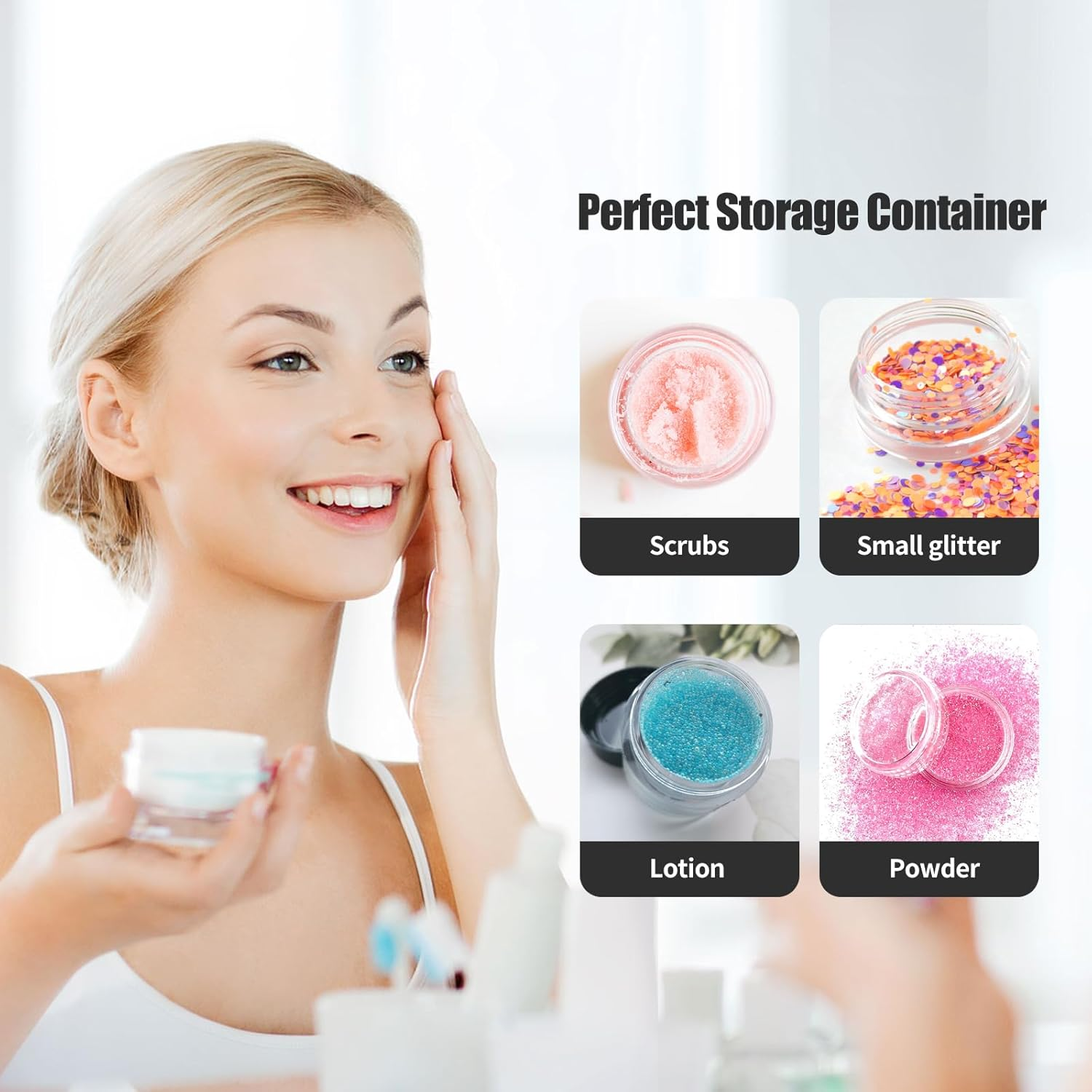 71Pcs 5 Gramscosmetic Jars,Plastic Container Jars Makeup Travel Containers with Lids for Lotion, Cream, Ointments, Makeup, Eye Shadow, Rhinestone, Samples, Travel Storage(Transparent Pink) image number 1