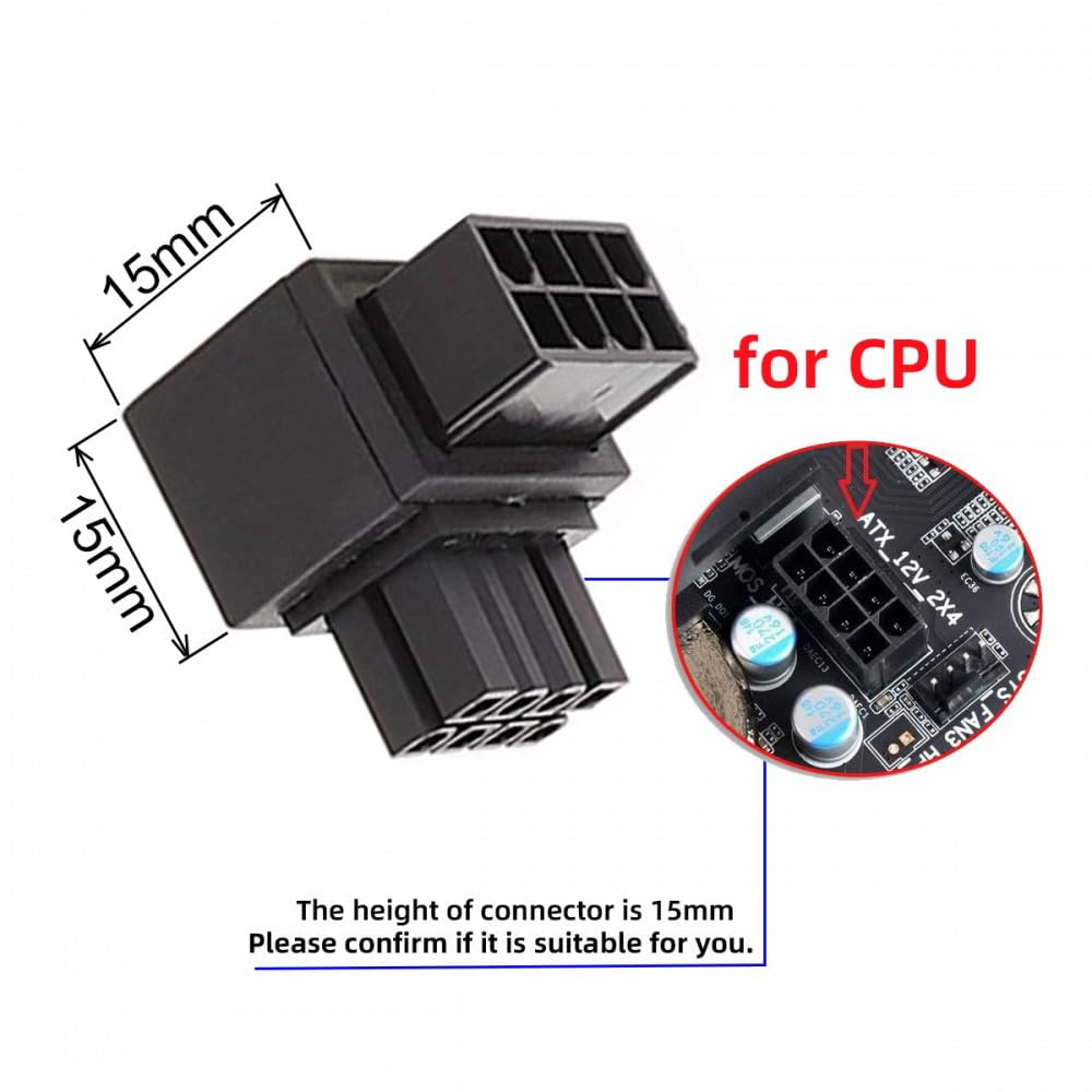 Cablecc 2Pcs/Lot 90 Degree up down Angled ATX 8P EPS Male to Female Power Header Adapter for CPU 12V image number 4