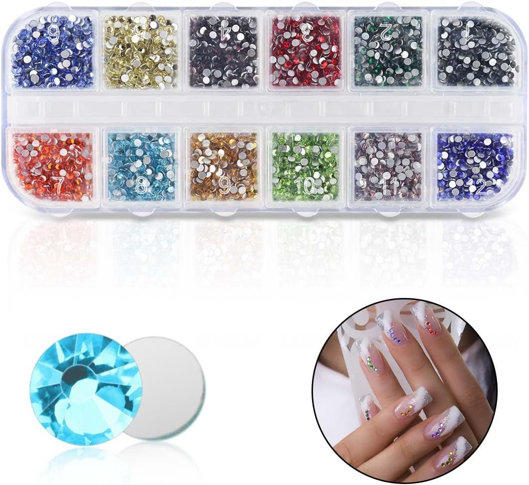 2400 Pieces Flat Back Rhinestones Colorful round Glass Gems for Nail Art & Face Makeup Flatback Crystal Rhinestone for Crafts DIY Clothes Shoes Bags Manicure Diamond Art (12 Colors) image number 6