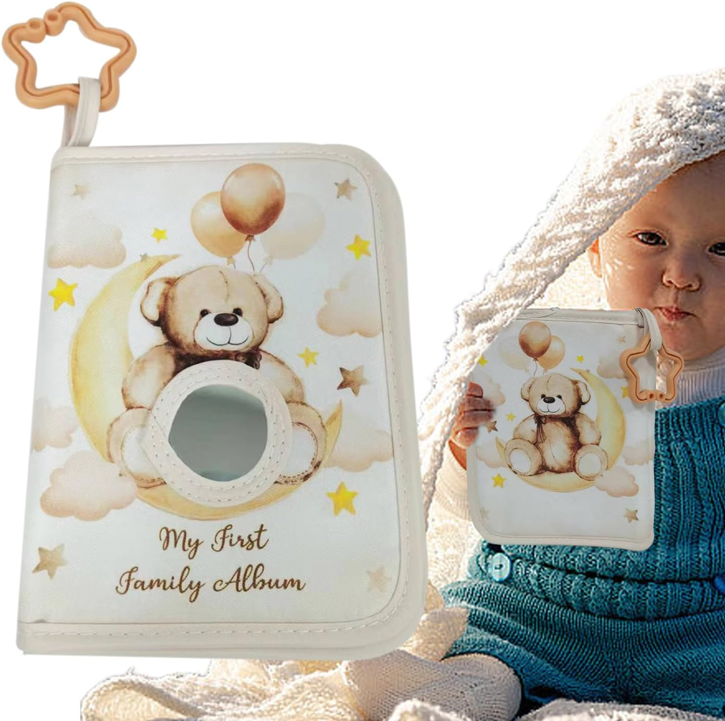 Baby Picture Book, Baby Photo Albums - Soft Cute Photo Albums in Bear, Picture Book, Portable That It I Multifunctional Picture Album with Star Hooks for Home, Cot, Pram image number 4