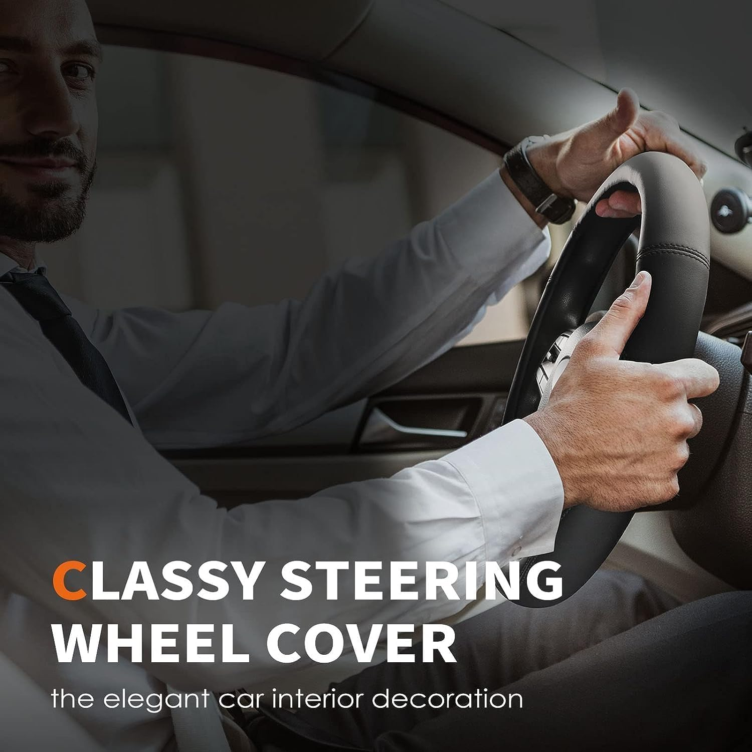 Car Steering Wheel Cover - Universal Car Accessory for Diverse Cars, Durable Leather Cover with Anti-Slip Lining, for Steering Wheel with a Diameter of 37-38Cm,Gray image number 2