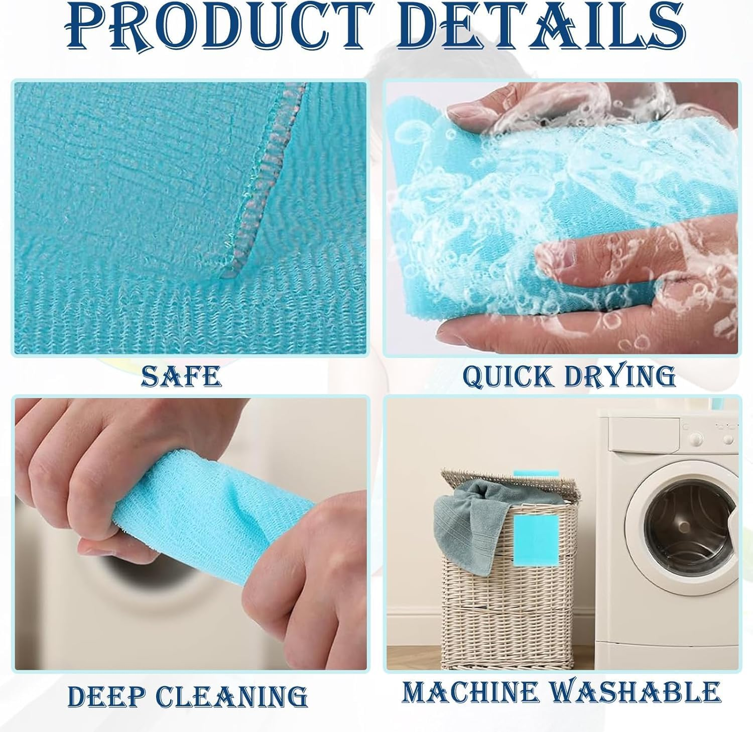 Exfoliating Towel - Japanese Korean Body Scrubber for Shower, Exfoliating Washcloth, Back Scrubber, Bath Loofah, Net Sponge, Deep Cleansing Exfoliation (3 Pack) image number 5